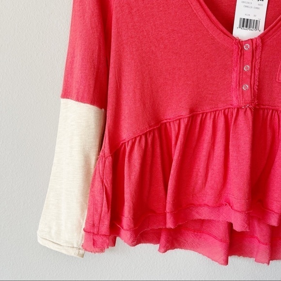 Free People NWT Heart of Mine Colorblock 3/4 Sleeve Top Camelia Combo Size XS - Picture 8 of 12